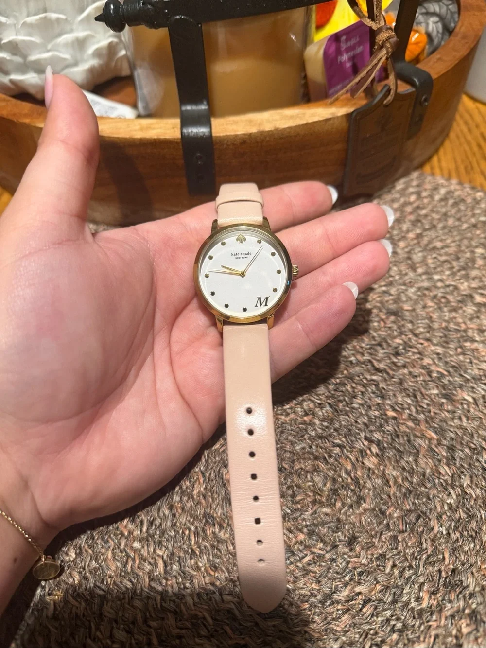 kate spade Pale Pink Leather Strap Watch with Gold Accents